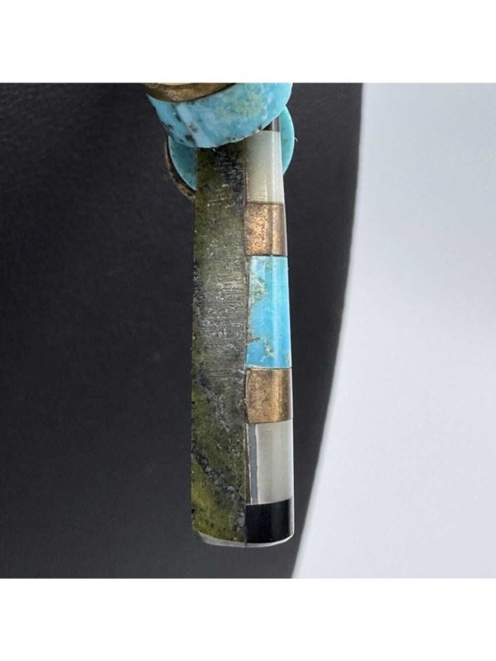 Vintage Navajo Fetish Necklace Sterling Silver Turquoise Jasper MultiStone Inlay - Picture 6 of 16